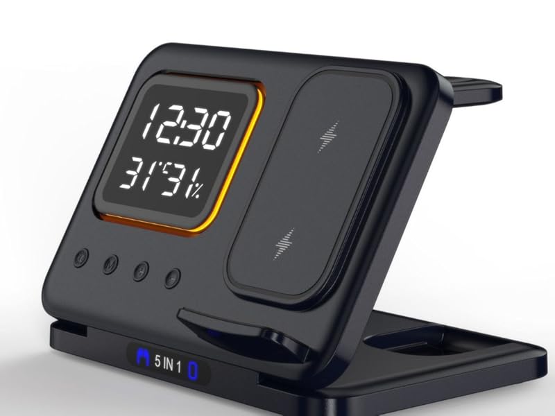 Digital Alarm Clock 15W Fast Charge, Smart Night Light Wireless Charger for Phone Watch Earbud