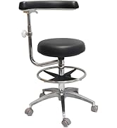 LIMKOMES Round Rolling Stool with Seat and Footrest Dental Chair with Rotatable Armrests for Dent...