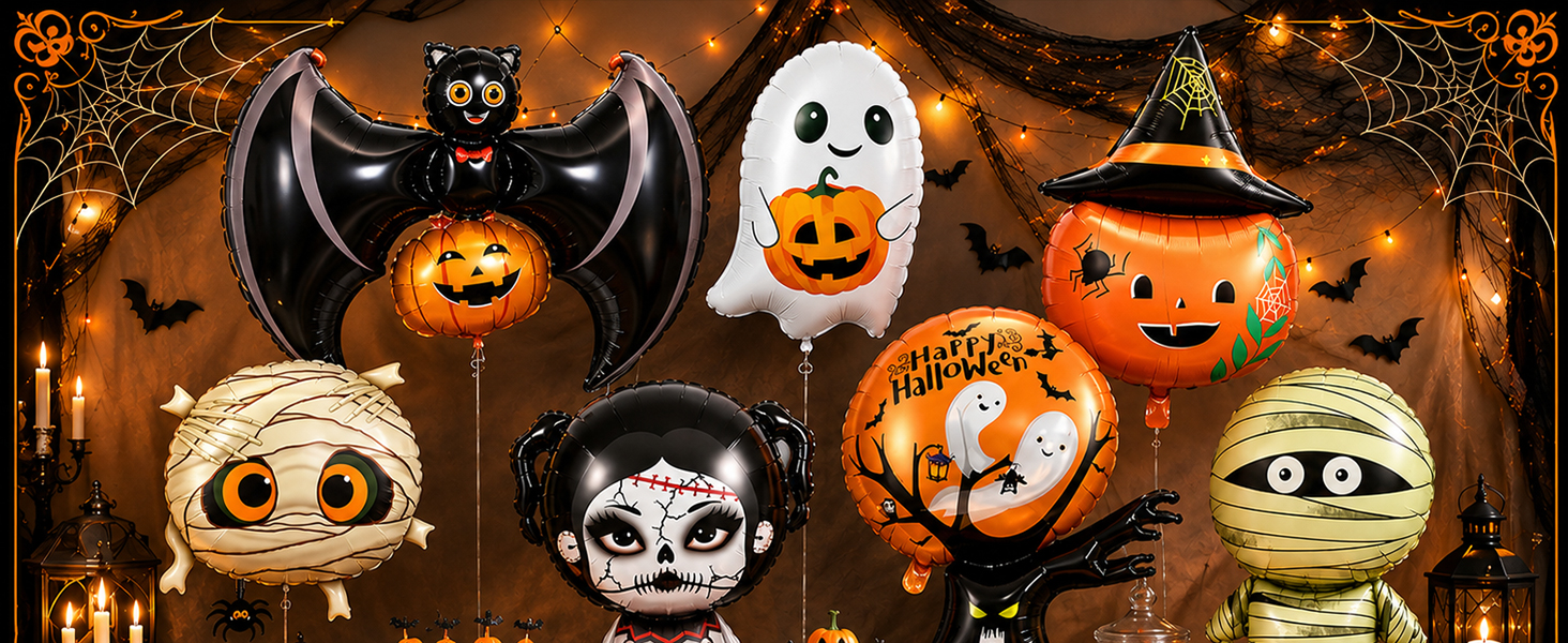 Halloween Party Decorations Black white orange mummy bat ghost pumpkin Balloons Foil Balloon