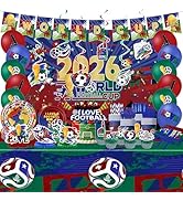 2026 World Soccer Party Decorations, 154 Pcs Party Kit with Tablecloth, Soccer Cup Backdrop Cloth...