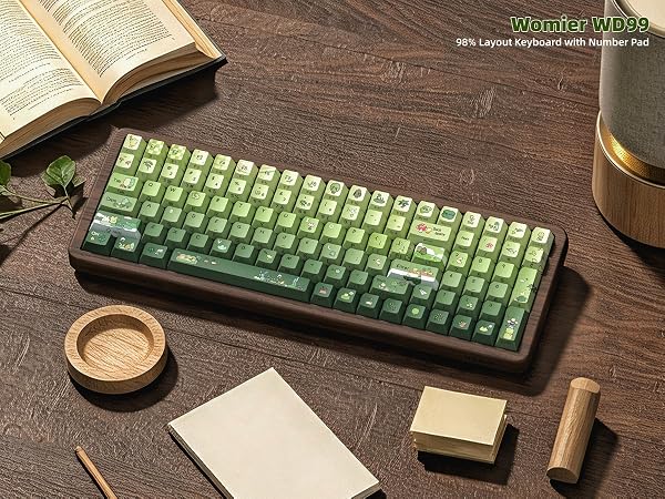 98% Wood Creamy Keyboard with Number Pad, Wireless Frog Keyboard Mechanical Gaming Keyboard