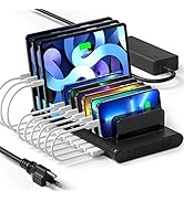 Alxum USB Charging Station, Fast 120W 10 Port Phone Tablet Charging Station for Multiple Devices ...