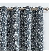 jinchan 90% Blackout Moroccan Tile Curtains 84 Inches Long for Bedroom Blue Trellis Floral Quatre...