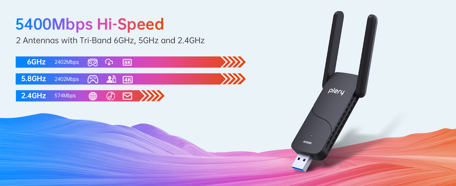 high speed 5400mbps usb 3.0 wifi adapter for pc gaming wireless network card for windows 10/11