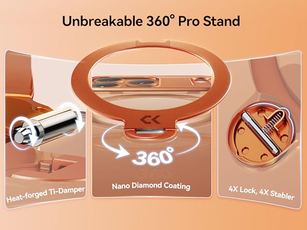 Orange for iPhone 17 Pro Max Case with 360 Spin Magnetic Stand Slim Polished Clear