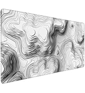 White Topographic Mouse Pad, XXL Extended Gaming Desk Mat, Non-Slip Rubber Base, Stitched Edges, ...