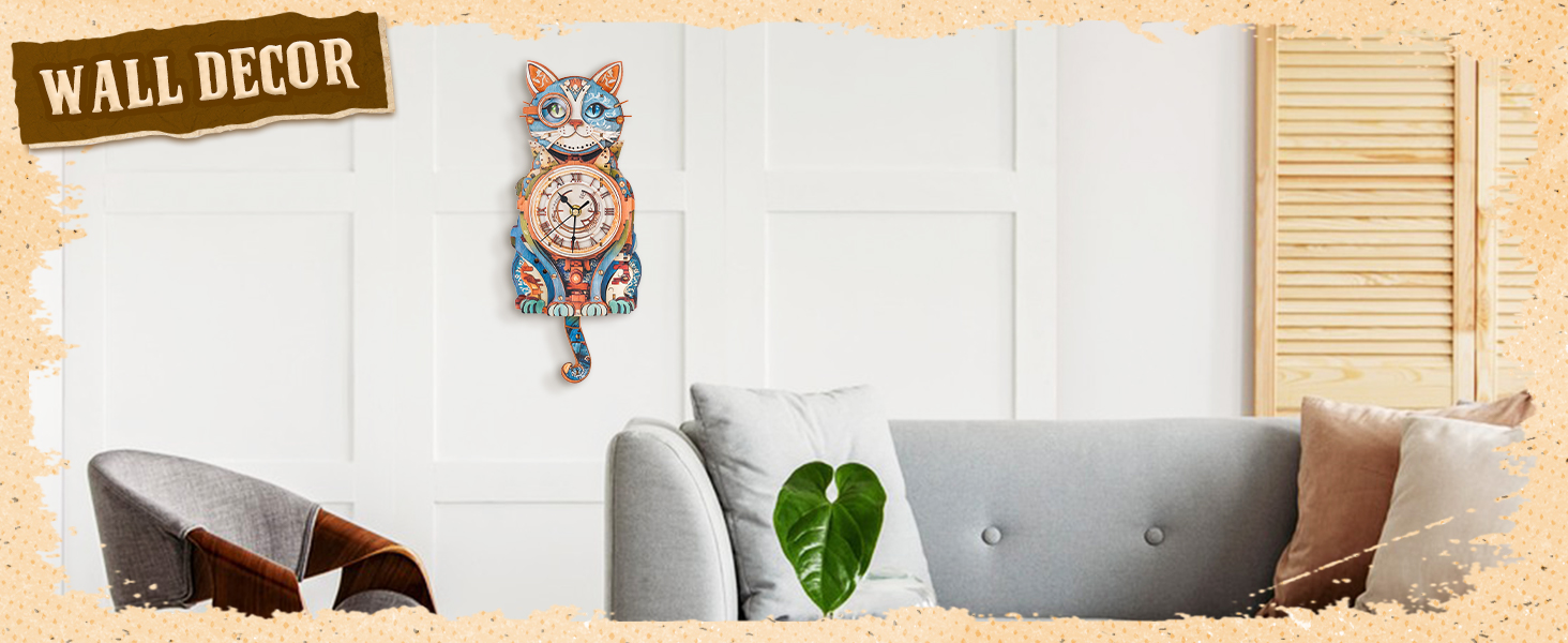wood cat puzzle clock