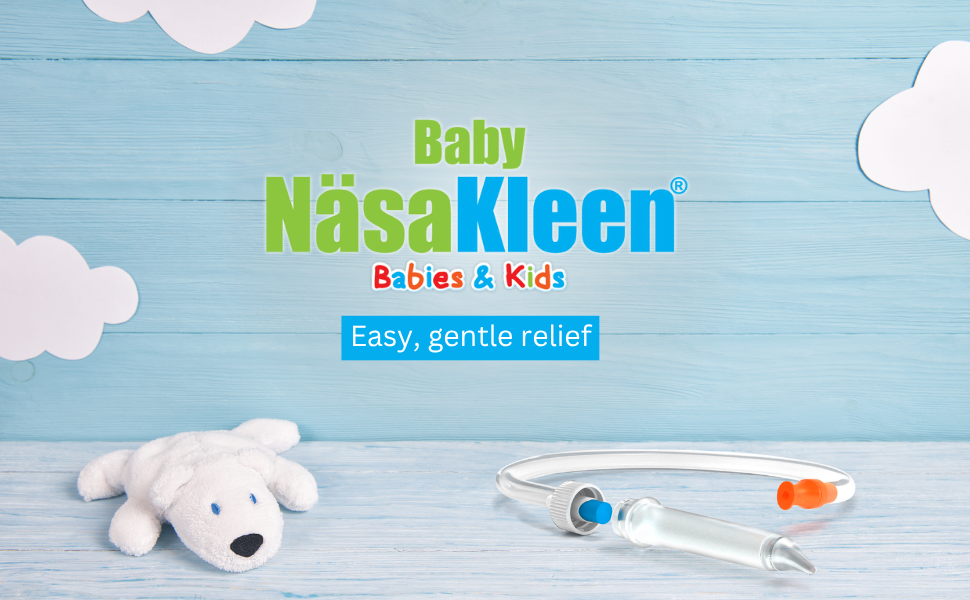 Baby Nasakleen for Babies and Kids on light blue background. "Easy, gentle relief."