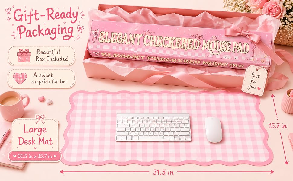 Scalloped Gingham Pink Desk Mat