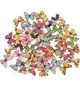 50 Pcs Color 2 Holes Butterflies Buttons-Mixed Wood Buttons Sewing Scrapbooking Flowers Shaped 2 ...