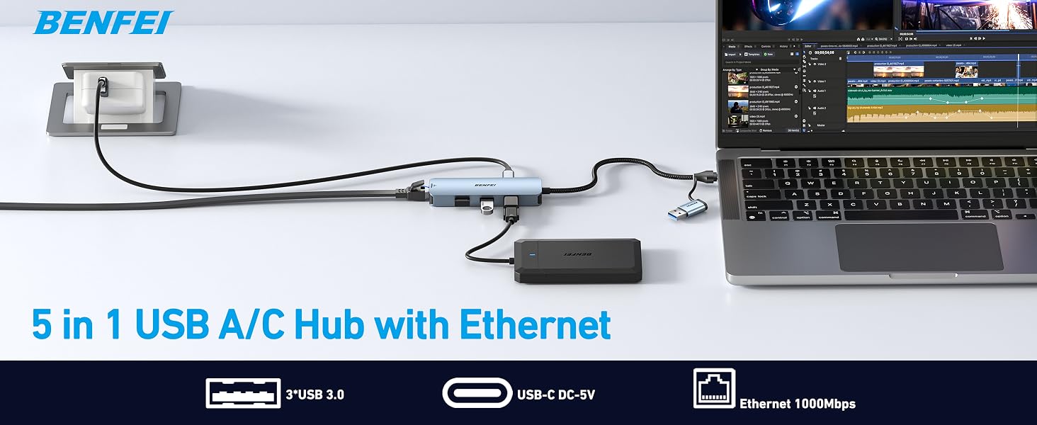 the hub with ethernet cable
