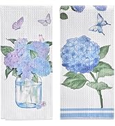 Hordely Flower Spring Kitchen Towels, Butterfly Hydrangea Spring Dish Hand Tea Towels Decor for K...