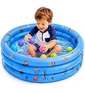 Baby Pool for Toddlers 1-3 with Bubble Bottom, Inflatable Kiddie Pool for Kids with Easy Drain Pl...