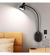 Uchoiceme Wall Mounted Reading Light, Book Lights for Reading in Bed Black