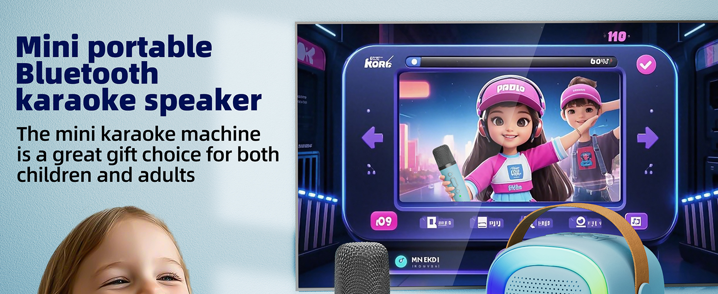 Mini Karaoke Machine Speaker for Kids Adults, Portable Bluetooth with 2 Wireless Microphones