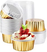 EUSOAR Disposable Ramekins, Gold 50pcs 5oz Mini Aluminium Foil Baking Cups with Lids Creme Brulee...