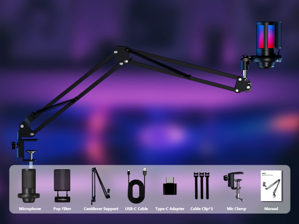 RGB Microphone for Gaming with Boom Arm