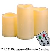 3PCS 4"5"6" Outdoor Waterproof LED Pillar Candles with Remote &amp; Timer/Large Battery Operated Flic...
