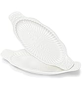 Suwimut 2 Pack Porcelain Oval Serving Platters, 14 Inch Large Embossed White Serving Plates for E...