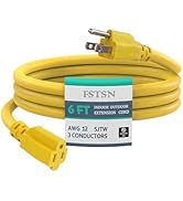 FSTSN 6 ft Heavy Duty Extension Cord Yellow - 12/3 SJTW 15 AMP Indoor Power Cord with 3 Prong Gro...