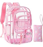 Unineovo Clear Backpack, 17 inch Large Clear Bookbag with Cute Pin Accessories, Double Layer Heav...