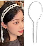 Elloph Crystal Disco Headband - Silver Tassel Sparkly Diamond Rhinestone Women's Headband - 70s H...
