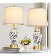 RORIANO Chinoiserie Ceramic Table Lamps Set of 2 for Living Room Bedroom Bedside, Traditional Blu...