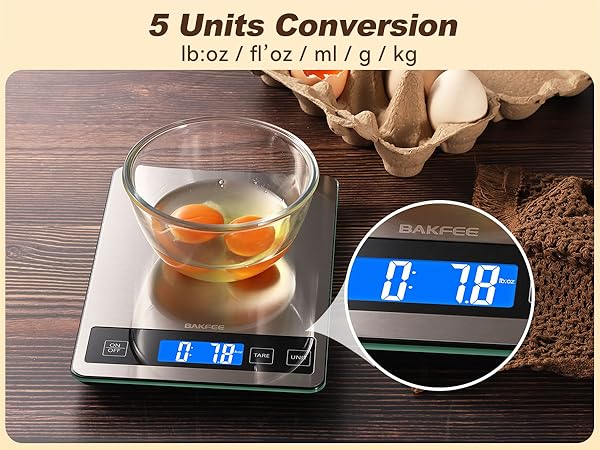 BAKFEE Food Scale, 33lb Digital Kitchen Scale with Stainless Steel &amp;amp; Tempered Glass