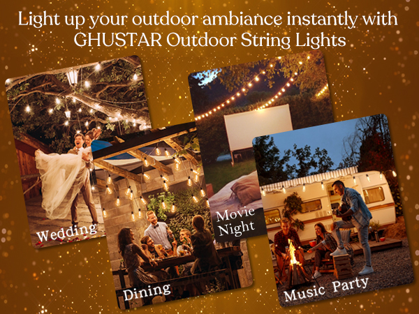GHUSTAR Solar Outdoor String Lights