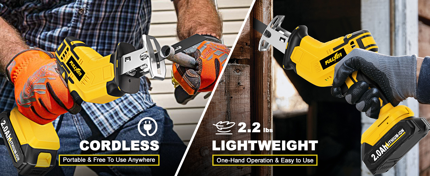 Cordless Reciprocating Saw with Batteries and Charger, Electric Saws with 4 Blades