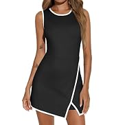 Fisoew Women's Workout Tennis Dress with Built-in Bra &amp; Shorts Pockets Sleeveless Crewneck Golf A...