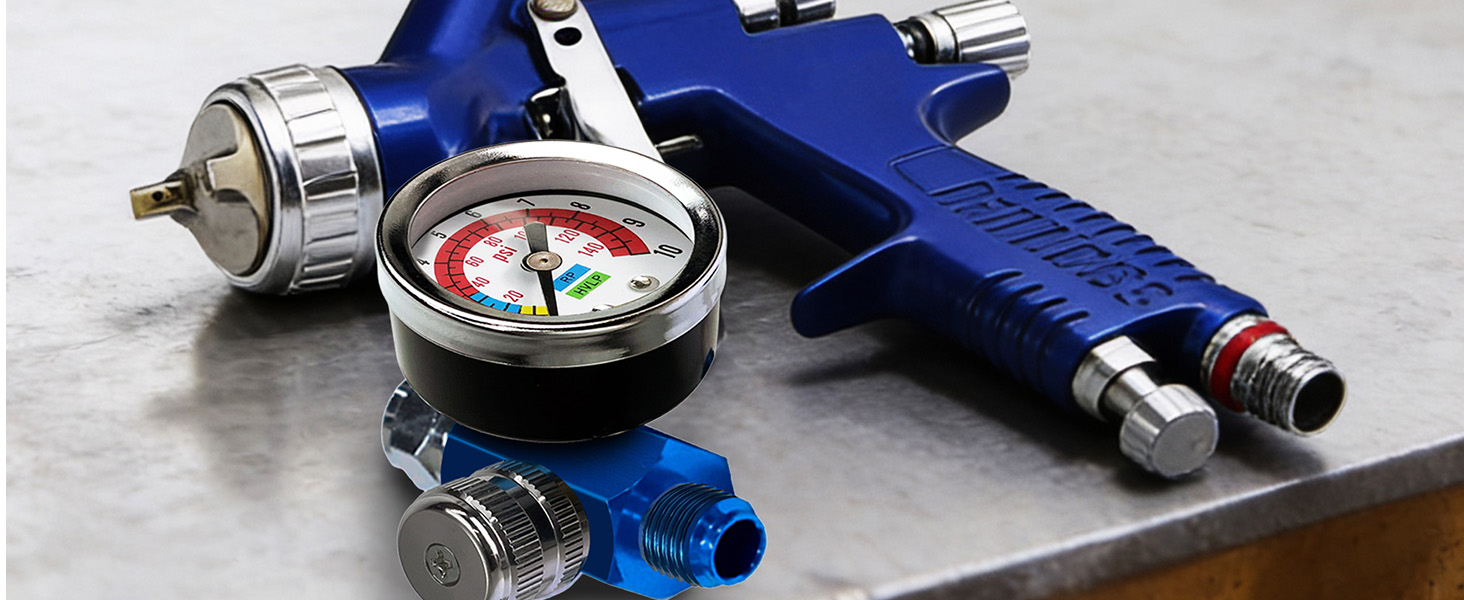 AR-01 air regulator gauge, blue anodized flow valve, for pneumatic tools &amp;amp; painting, 1/4 NPT