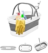 Collapsible Mop Bucket Basin Tub with Handle and Wheels, 12L (3.2 Gallon) Foldable Small Plastic ...
