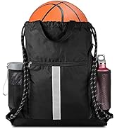 Drawstring Backpack Sports Gym Bag With Shoe Compartment and Two Water Bottle Holder