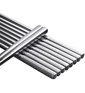 Stainless Steel Chopsticks 5 Pairs Reusable 304 Metal Chopsticks Square Lightweight Non-Slip Chop...