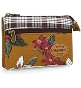 JINSI Mini Floral Coin Purse for Women, Small Cute Handmade Cotton Zip Wallet, Portable Vintage C...