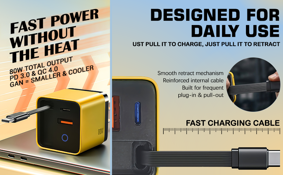80w charger retractable cable