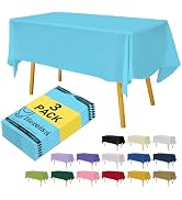 Hereisa Plastic Light Blue Tablecloths 3 Pack Disposable Table Covers 54" x 108" Sky Blue Table C...