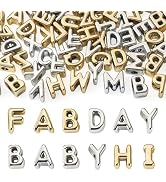 FASHEWELRY 60Pcs Golden Silver Large Letter Beads, UV Plating 20mm Big Alphabet Beads Random Mixe...