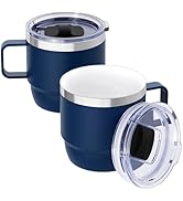 Cafezi 8 oz Small Coffee Mug with Magnetic Sliding Lid &amp; Handle, Ceramic-Lined 18/8 Stainless Ste...