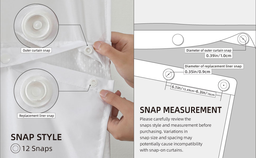 shower curtain liner snap in