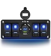 Nilight 4 Gang Rocker Switch Panel with USB Charger Voltmeter Waterproof 12V DC Rocker Switch wit...