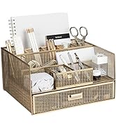 BLU MONACO Workspace Large 12 Compartments Gold Desk Organizer with Drawer– Office Supplies and A...
