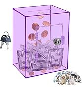Totola Large Clear Acrylic Piggy Bank with Key for Adults Kids, Transparent Money Box for Cash Sa...