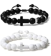 Metzm Adjustable Silicone Beaded Cross Bracelet for Men Women, Waterproof Rubber Surfer Cross Cou...