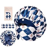 Vettres Pleated Silk Sleeping Bonnet with Eye Mask Double Layer Satin Hair Bonnets Sleep Cap for ...