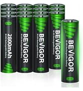 BEVIGOR AA Rechargeable Batetries 16 Counts, 2800 mAh High Capacity, 1.2V Ni-MH Low Self Discharg...