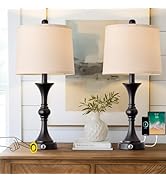 Oneach 3 Way Dimmable Touch Control USB Table Lamps Set of 2 for Living Room Bedroom 21.75“ Moder...