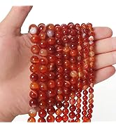 45pcs 8mm Natural Stone Beads Red Carnelian Striped Agate Beads Energy Crystal Healing Power Gems...