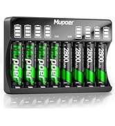 Mupoer Rechargeable AA Batteries with Charger, 8 Pack aa Rechargeable Batteries 2800mAh,High Capa...